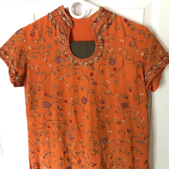 Orange and Multicolor Georgette Indian Dress - Picture 2 of 2